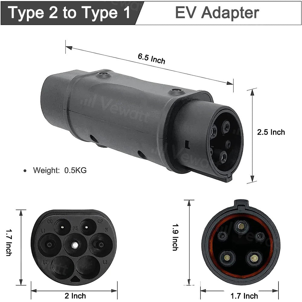 VEWATT Type 2 To Type 1 EV Charger Adapter ICE 62196 Plug to J1772 Charging Adapter